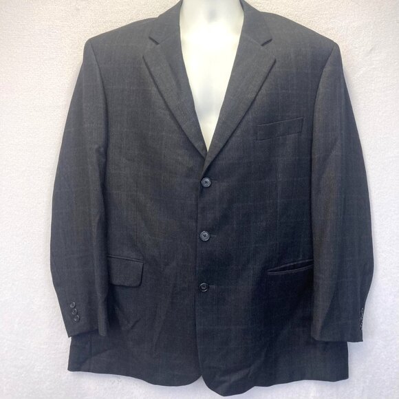 Victor International Loro Piana Zelander Wool‎ Blazer Mens 46R Gray Blue Plaid